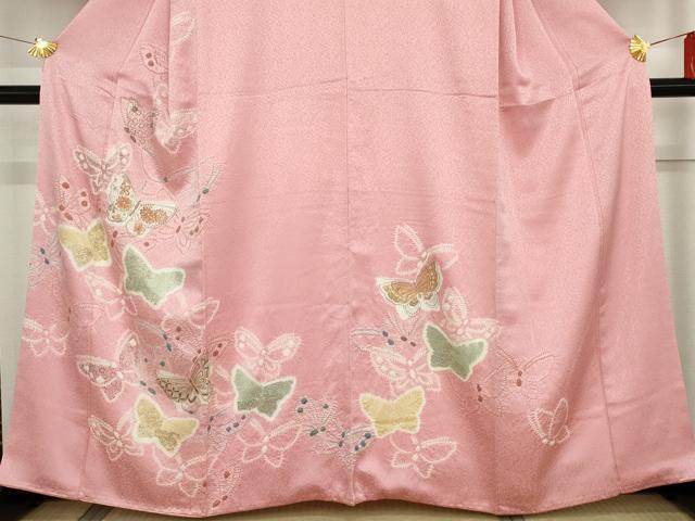 平和屋着物●創業460年・千總　訪問着　駒刺繍　絞り　舞蝶文　金彩　正絹　逸品　AABF6610cs