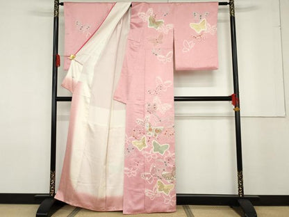 平和屋着物●創業460年・千總　訪問着　駒刺繍　絞り　舞蝶文　金彩　正絹　逸品　AABF6610cs