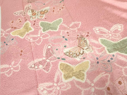 平和屋着物●創業460年・千總　訪問着　駒刺繍　絞り　舞蝶文　金彩　正絹　逸品　AABF6610cs