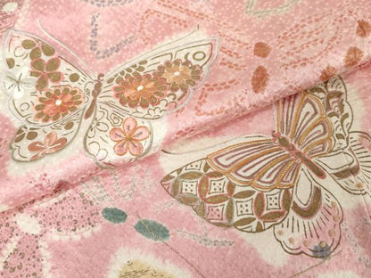平和屋着物●創業460年・千總　訪問着　駒刺繍　絞り　舞蝶文　金彩　正絹　逸品　AABF6610cs