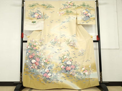 平和屋着物●十日町友禅作家 阿部佳雪 訪問着 松竹梅花文 夢染里 暈し染め 浜ちりめん 反端付き 正絹 逸品 未使用 AABF6613cs