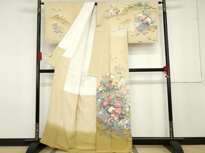 平和屋着物●十日町友禅作家 阿部佳雪 訪問着 松竹梅花文 夢染里 暈し染め 浜ちりめん 反端付き 正絹 逸品 未使用 AABF6613cs