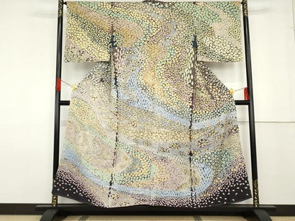 平和屋着物●訪問着 中国三大刺繍 相良刺繍 作家物 絞り 葉葦工房 樹林舞花文 銀通し地 正絹 逸品 未使用 AABF6614cs
