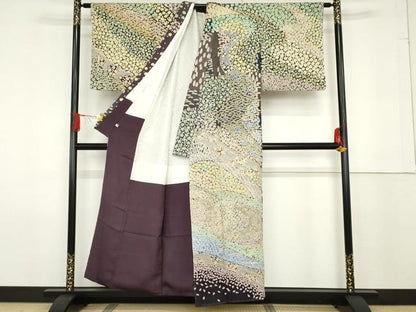 平和屋着物●訪問着 中国三大刺繍 相良刺繍 作家物 絞り 葉葦工房 樹林舞花文 銀通し地 正絹 逸品 未使用 AABF6614cs