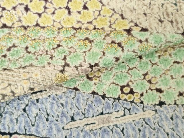平和屋着物●訪問着 中国三大刺繍 相良刺繍 作家物 絞り 葉葦工房 樹林舞花文 銀通し地 正絹 逸品 未使用 AABF6614cs