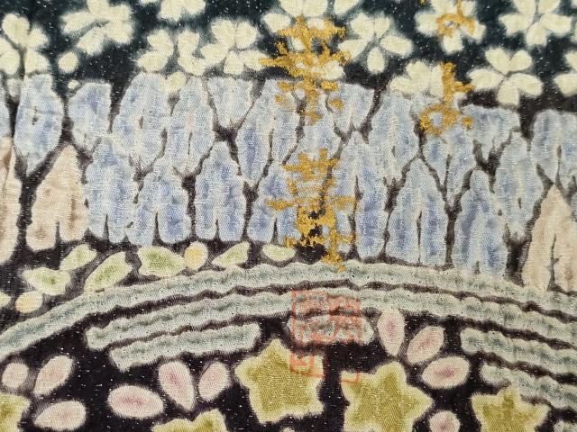 平和屋着物●訪問着 中国三大刺繍 相良刺繍 作家物 絞り 葉葦工房 樹林舞花文 銀通し地 正絹 逸品 未使用 AABF6614cs
