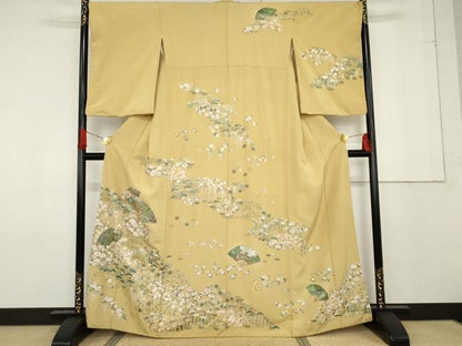 平和屋着物●中国国宝刺繍 乱針刺繍 総刺繍 訪問着 扇面風景草花文 金糸 正絹 逸品 AABF6615cs