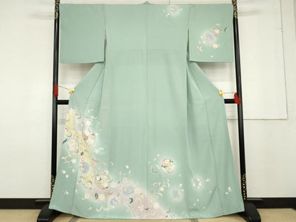 平和屋着物●訪問着 友禅 駒刺繍 更紗花唐草丸文 暈し染め 正絹 逸品 AABF6616cs