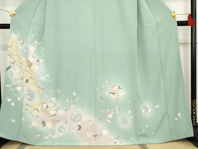 平和屋着物●訪問着 友禅 駒刺繍 更紗花唐草丸文 暈し染め 正絹 逸品 AABF6616cs