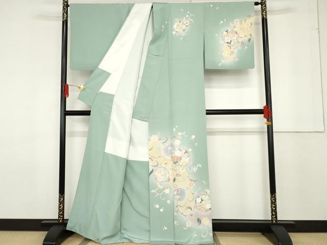 平和屋着物●訪問着 友禅 駒刺繍 更紗花唐草丸文 暈し染め 正絹 逸品 AABF6616cs