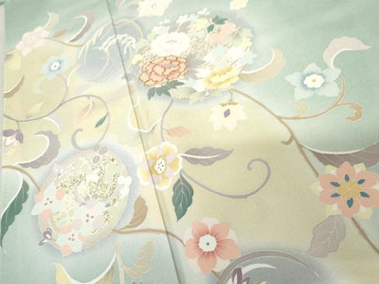平和屋着物●訪問着 友禅 駒刺繍 更紗花唐草丸文 暈し染め 正絹 逸品 AABF6616cs