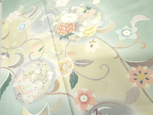 平和屋着物●訪問着 友禅 駒刺繍 更紗花唐草丸文 暈し染め 正絹 逸品 AABF6616cs