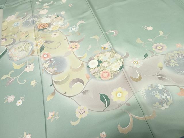 平和屋着物●訪問着 友禅 駒刺繍 更紗花唐草丸文 暈し染め 正絹 逸品 AABF6616cs