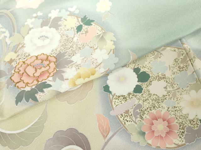 平和屋着物●訪問着 友禅 駒刺繍 更紗花唐草丸文 暈し染め 正絹 逸品 AABF6616cs