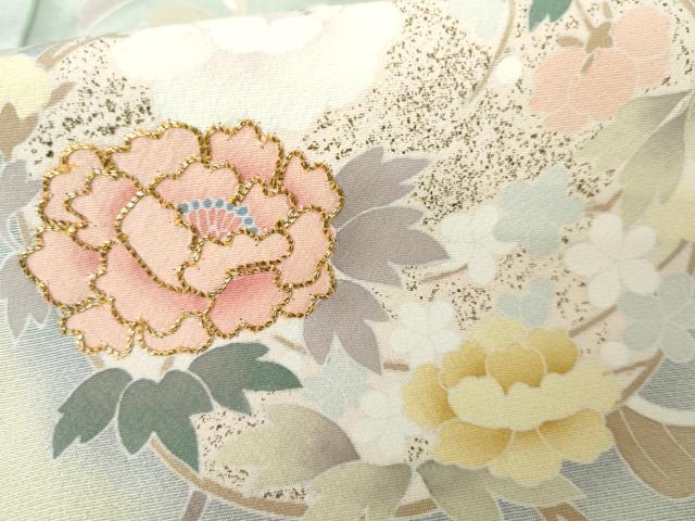 平和屋着物●訪問着 友禅 駒刺繍 更紗花唐草丸文 暈し染め 正絹 逸品 AABF6616cs