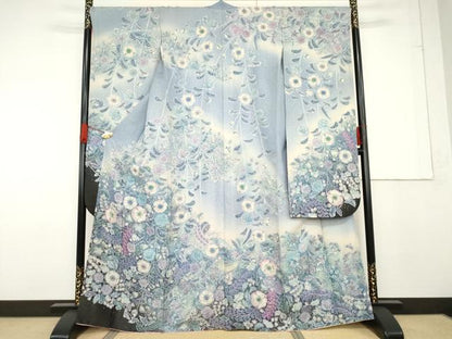 平和屋着物●豪華振袖　辻が花　暈し染め　銀通し地　正絹　逸品　AABF6617cs