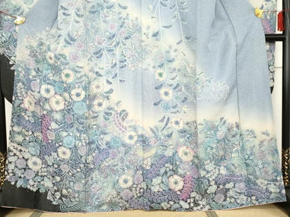 平和屋着物●豪華振袖　辻が花　暈し染め　銀通し地　正絹　逸品　AABF6617cs