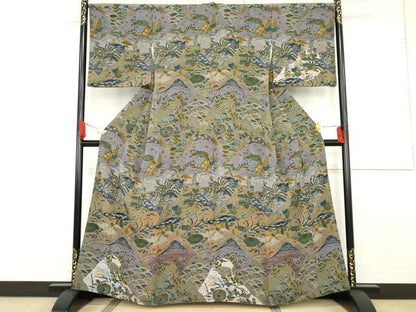 平和屋着物●前田仁仙 仁仙更紗 訪問着 重ね山鳳凰吉祥草花文 正絹 逸品 AABF6620cs