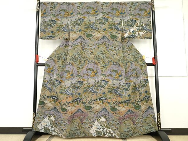 平和屋着物●前田仁仙 仁仙更紗 訪問着 重ね山鳳凰吉祥草花文 正絹 逸品 AABF6620cs