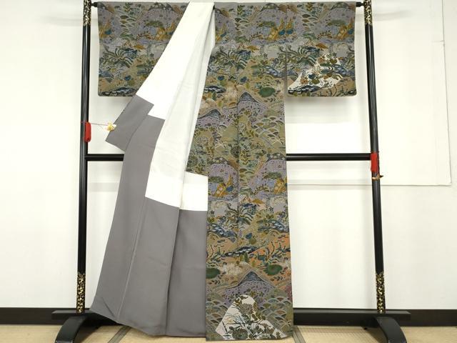 平和屋着物●前田仁仙 仁仙更紗 訪問着 重ね山鳳凰吉祥草花文 正絹 逸品 AABF6620cs