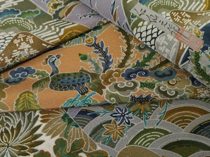 平和屋着物●前田仁仙 仁仙更紗 訪問着 重ね山鳳凰吉祥草花文 正絹 逸品 AABF6620cs