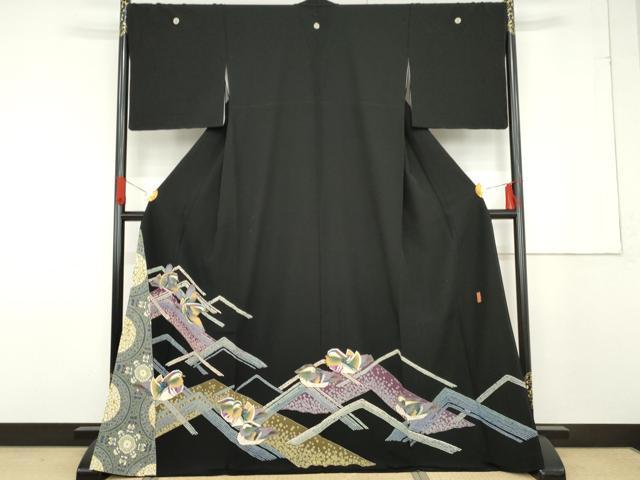 平和屋着物●本加賀友禅作家 池田裕 黒留袖 鴛鴦 正絹 逸品 AABF6622cs