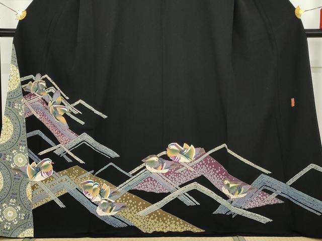 平和屋着物●本加賀友禅作家 池田裕 黒留袖 鴛鴦 正絹 逸品 AABF6622cs
