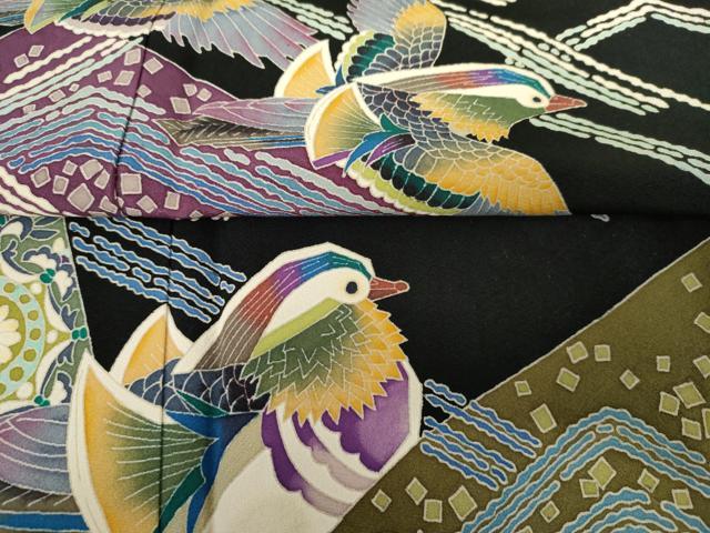 平和屋着物●本加賀友禅作家 池田裕 黒留袖 鴛鴦 正絹 逸品 AABF6622cs