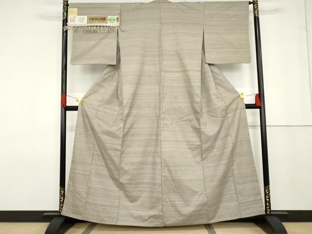 平和屋着物●伝統工芸品 伊那紬 手織り 草木染 格子 証紙付き 正絹 逸品 AABF6623cs