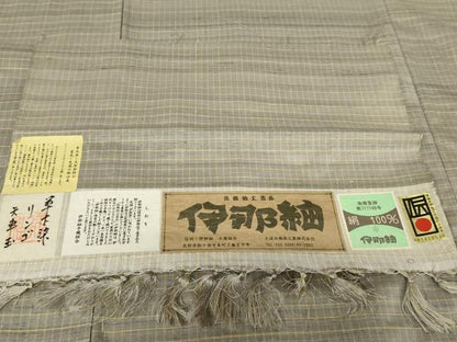 平和屋着物●伝統工芸品 伊那紬 手織り 草木染 格子 証紙付き 正絹 逸品 AABF6623cs
