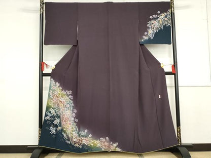 平和屋着物●越後十日町の一流染匠 桐屋・翠山工房 訪問着 草花文 暈し染め 金彩 正絹 逸品 AABF6626cs