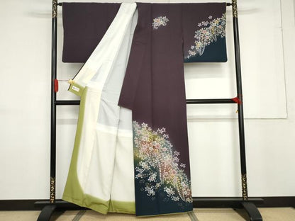 平和屋着物●越後十日町の一流染匠 桐屋・翠山工房 訪問着 草花文 暈し染め 金彩 正絹 逸品 AABF6626cs