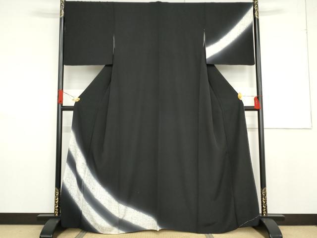 平和屋着物●訪問着　流水文　暈し染め　黒地　金糸　銀彩　正絹　逸品　AABF6627cs
