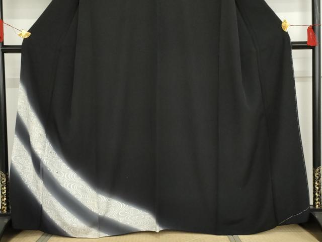 平和屋着物●訪問着　流水文　暈し染め　黒地　金糸　銀彩　正絹　逸品　AABF6627cs