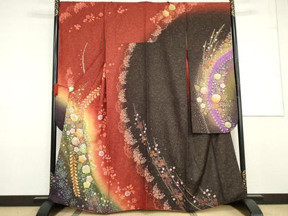 平和屋着物●豪華振袖　辻が花　暈し染め　金彩　金通し地　正絹　逸品　AABF6633cs