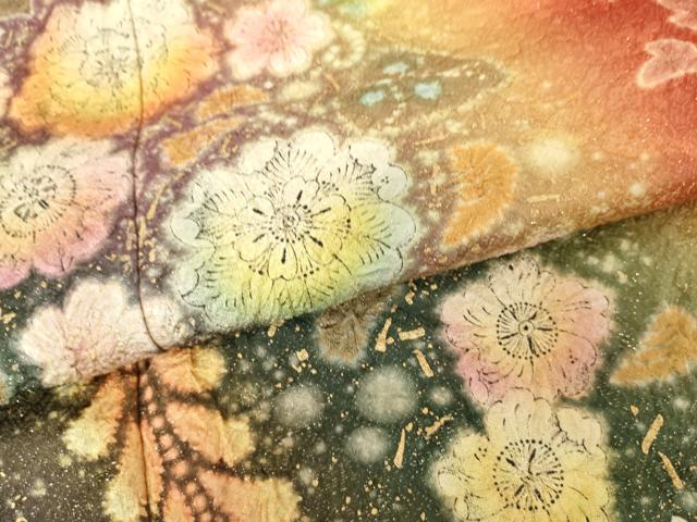 平和屋着物●豪華振袖　辻が花　暈し染め　金彩　金通し地　正絹　逸品　AABF6633cs