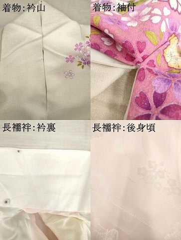 平和屋着物●豪華振袖・長襦袢(無双仕立て)セット　辻が花　草花文　暈し染め　金彩　銀通し地　半衿刺繍　正絹　逸品　AABF6634cs
