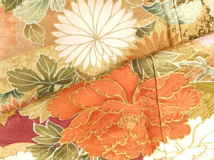 平和屋着物●豪華振袖　駒刺繍　吉祥花松文　金彩　ロング丈　正絹　逸品　AABF6636cs