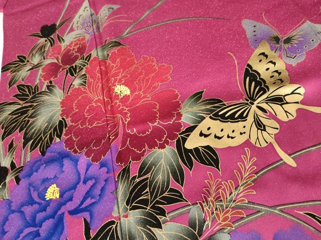 平和屋着物●豪華振袖　花蝶文　暈し染め　銀通し地　正絹　逸品　AABF6637cs