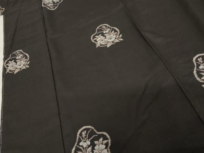 平和屋着物●本場大島紬　地空き　カタス9マルキ　草花文　黒地　正絹　逸品　未使用　AABF6638cs