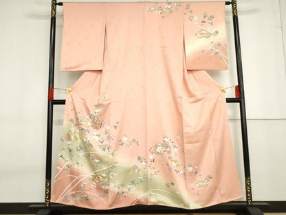 平和屋着物●訪問着　地紙枝花文　暈し染め　金彩　正絹　逸品　AABF6640cs