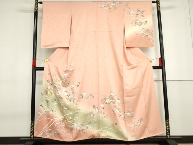 平和屋着物●訪問着　地紙枝花文　暈し染め　金彩　正絹　逸品　AABF6640cs