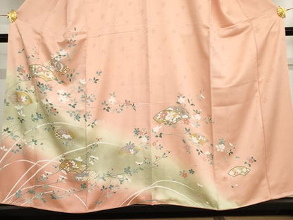 平和屋着物●訪問着　地紙枝花文　暈し染め　金彩　正絹　逸品　AABF6640cs