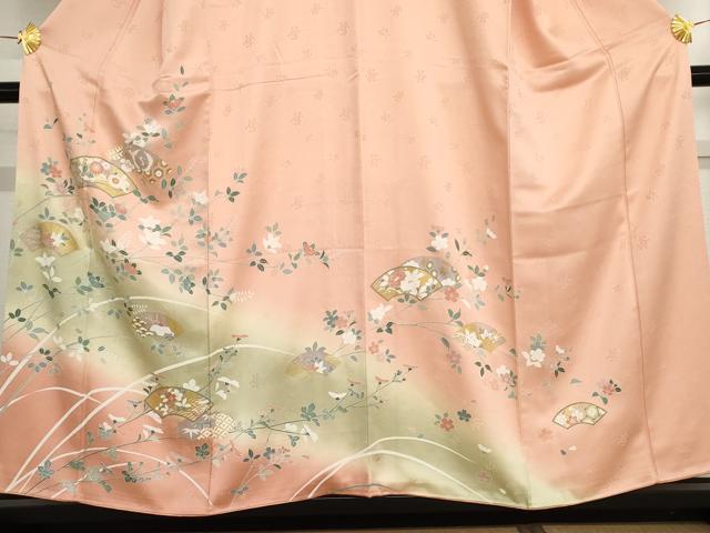 平和屋着物●訪問着　地紙枝花文　暈し染め　金彩　正絹　逸品　AABF6640cs