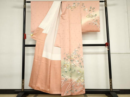 平和屋着物●訪問着　地紙枝花文　暈し染め　金彩　正絹　逸品　AABF6640cs