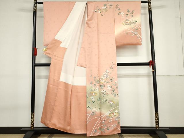 平和屋着物●訪問着　地紙枝花文　暈し染め　金彩　正絹　逸品　AABF6640cs