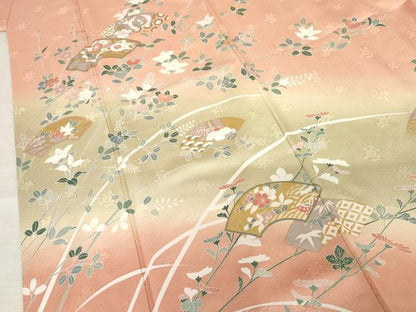 平和屋着物●訪問着　地紙枝花文　暈し染め　金彩　正絹　逸品　AABF6640cs
