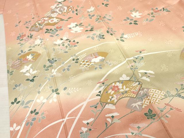 平和屋着物●訪問着　地紙枝花文　暈し染め　金彩　正絹　逸品　AABF6640cs