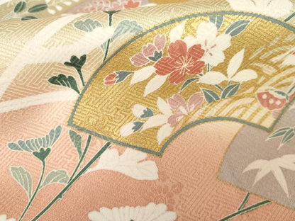平和屋着物●訪問着　地紙枝花文　暈し染め　金彩　正絹　逸品　AABF6640cs