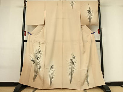 平和屋着物▽訪問着 単衣 手描き 草花文 暈し染め 正絹 逸品 AABF6642jh